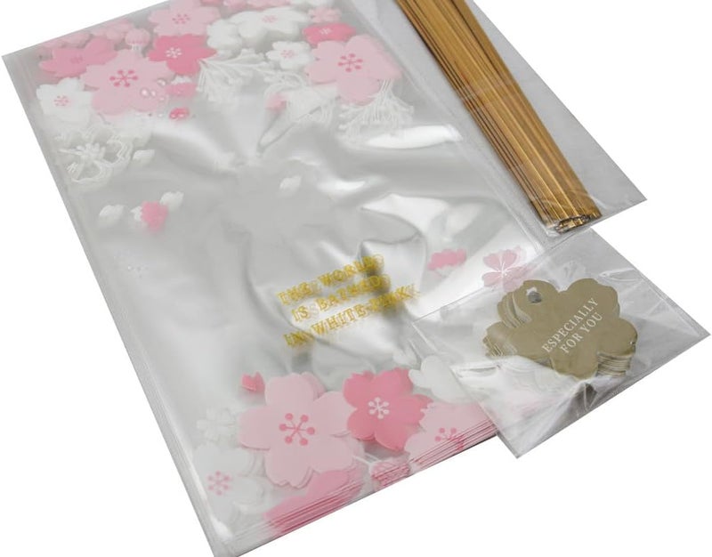 Daiso Clear Plastic Bag with Cherry Blossom Design - Pink/White - Image 2